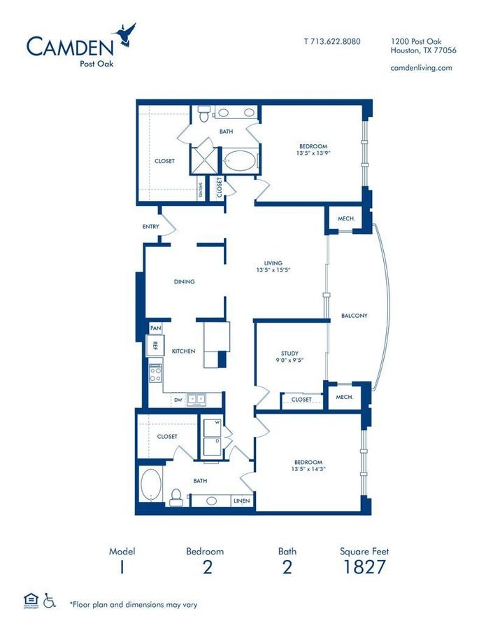 2 Bedrooms 2 Bathrooms Apartment for rent at Camden Post Oak in Houston, TX