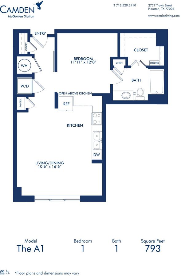 1 Bedroom 1 Bathroom Apartment for rent at Camden McGowen Station in Houston, TX