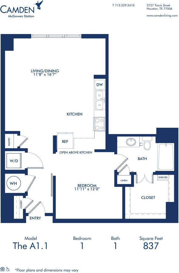 1 Bedroom 1 Bathroom Apartment for rent at Camden McGowen Station in Houston, TX