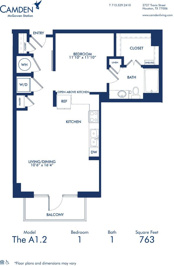 1 Bedroom 1 Bathroom Apartment for rent at Camden McGowen Station in Houston, TX