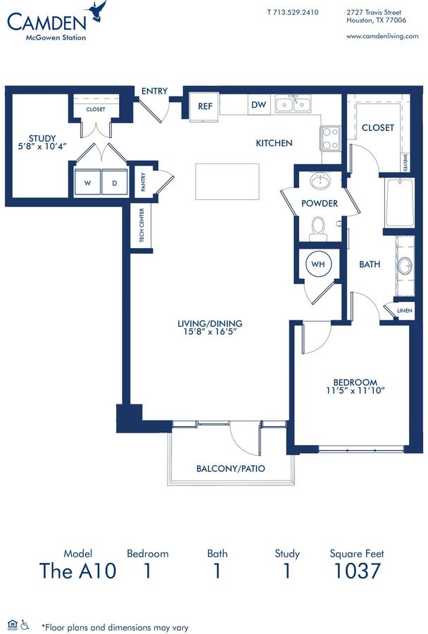 1 Bedroom 1 Bathroom Apartment for rent at Camden McGowen Station in Houston, TX