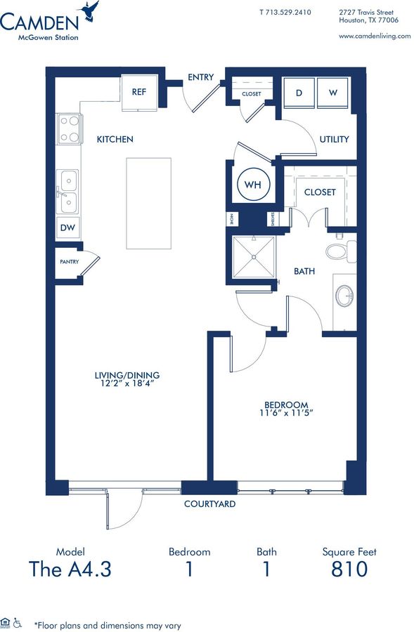 1 Bedroom 1 Bathroom Apartment for rent at Camden McGowen Station in Houston, TX