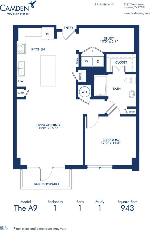 1 Bedroom 1 Bathroom Apartment for rent at Camden McGowen Station in Houston, TX