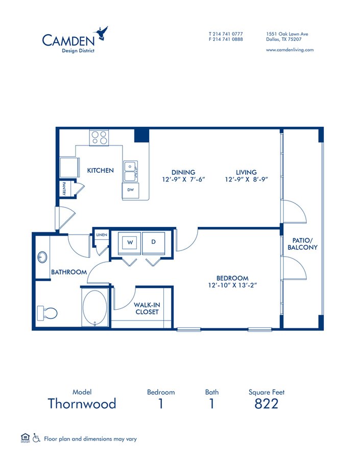1 Bedroom 1 Bathroom Apartment for rent at Camden Design District in Dallas, TX