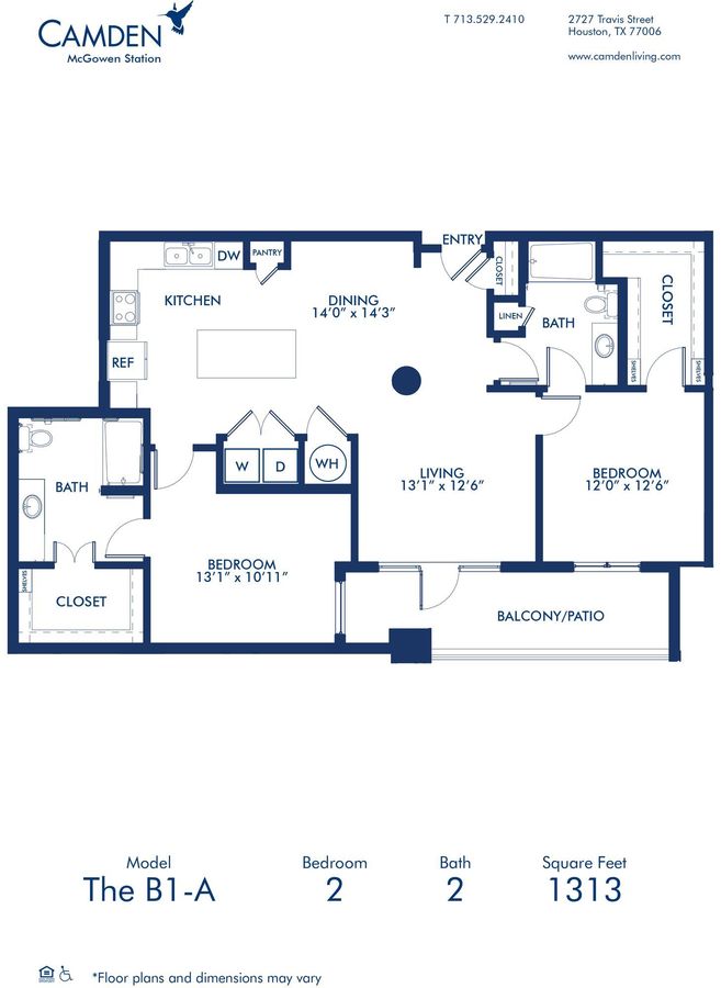 2 Bedrooms 2 Bathrooms Apartment for rent at Camden McGowen Station in Houston, TX