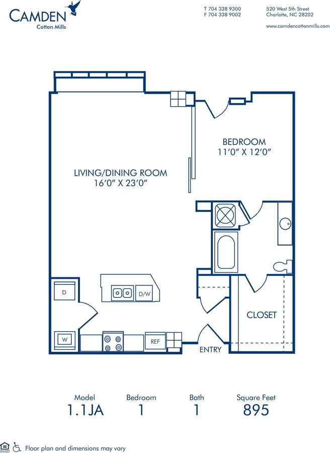 1 Bedroom 1 Bathroom Apartment for rent at Camden Cotton Mills in Charlotte, NC