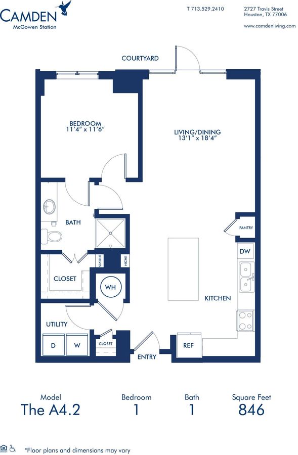 1 Bedroom 1 Bathroom Apartment for rent at Camden McGowen Station in Houston, TX