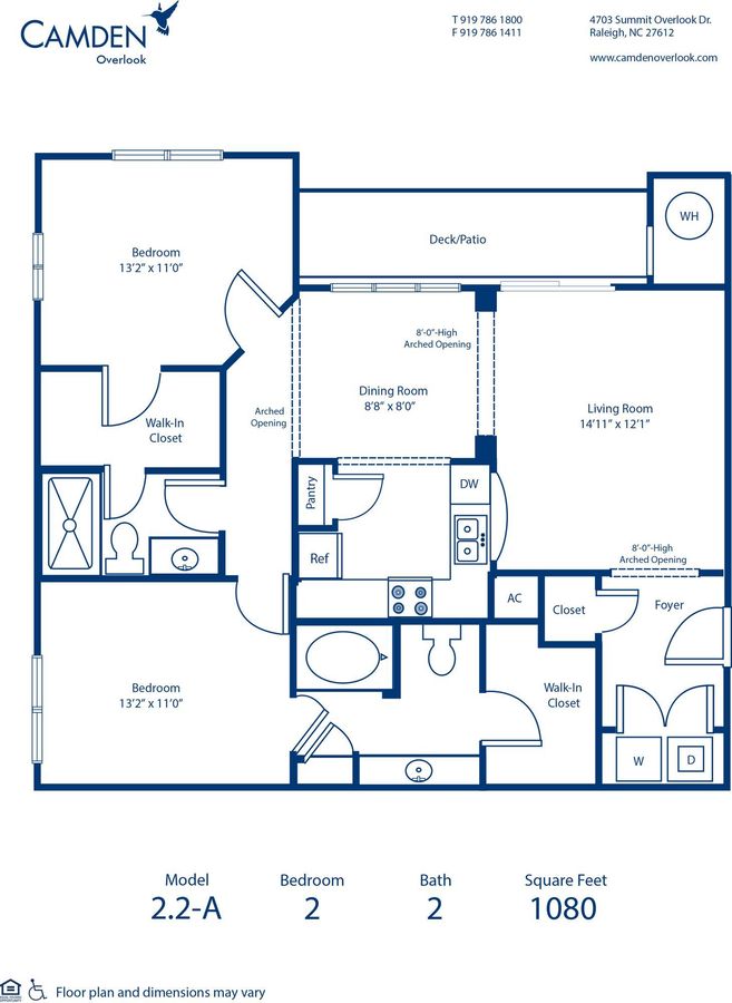 2 Bedrooms 2 Bathrooms Apartment for rent at Camden Overlook in Raleigh, NC