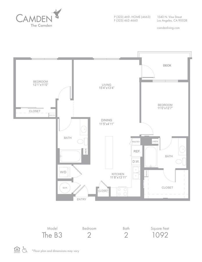 2 Bedrooms 2 Bathrooms Apartment for rent at The Camden in Hollywood, CA