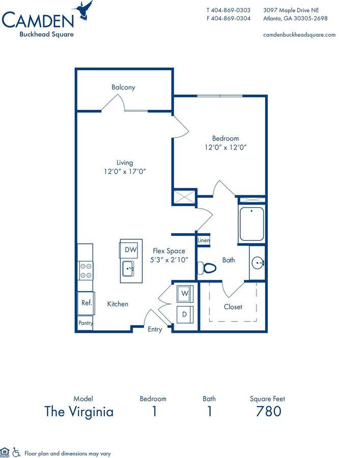 1 Bedroom 1 Bathroom Apartment for rent at Camden Buckhead Square in Atlanta, GA