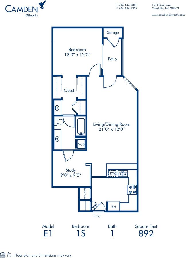 1 Bedroom 1 Bathroom Apartment for rent at Camden Dilworth in Charlotte, NC
