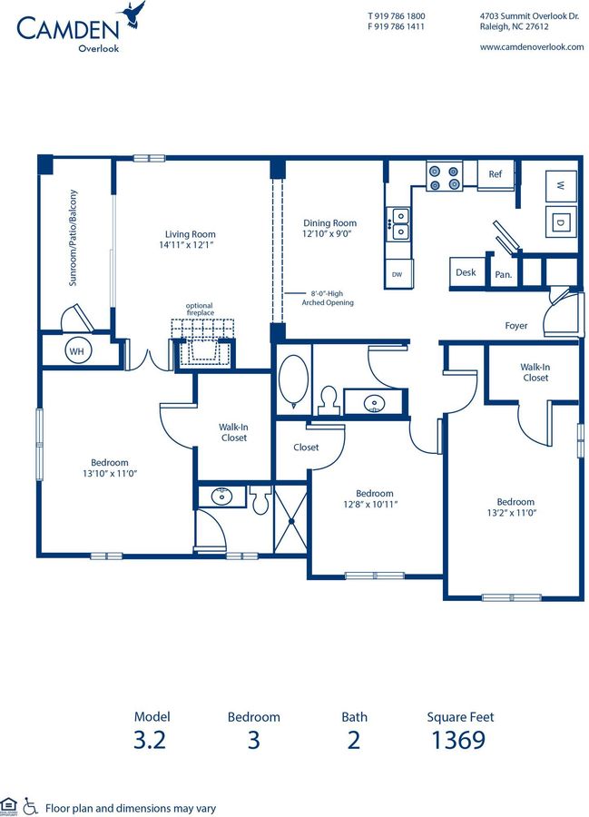 3 Bedrooms 2 Bathrooms Apartment for rent at Camden Overlook in Raleigh, NC