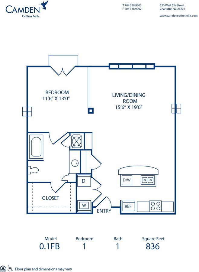 Studio 1 Bathroom Apartment for rent at Camden Cotton Mills in Charlotte, NC