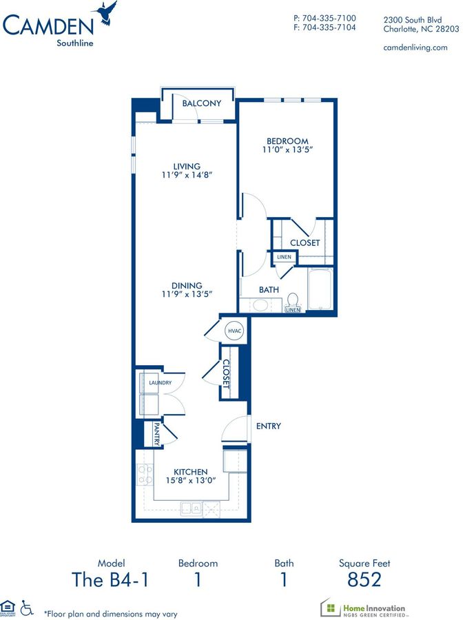 1 Bedroom 1 Bathroom Apartment for rent at Camden Southline in Charlotte, NC