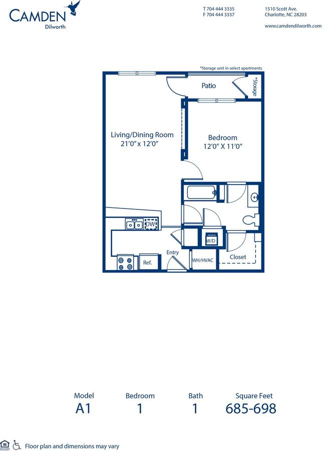 1 Bedroom 1 Bathroom Apartment for rent at Camden Dilworth in Charlotte, NC