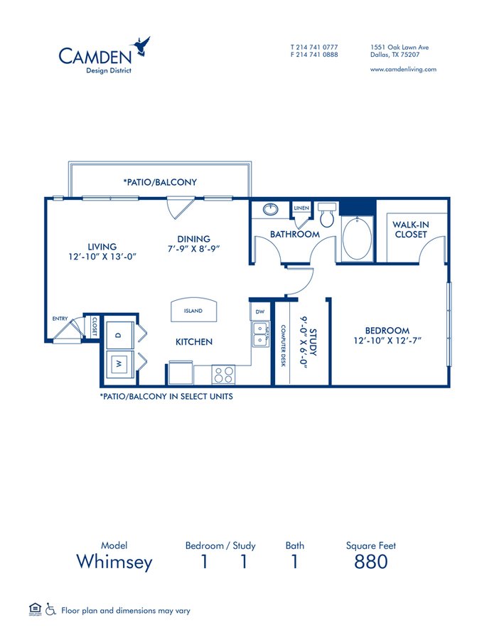 1 Bedroom 1 Bathroom Apartment for rent at Camden Design District in Dallas, TX