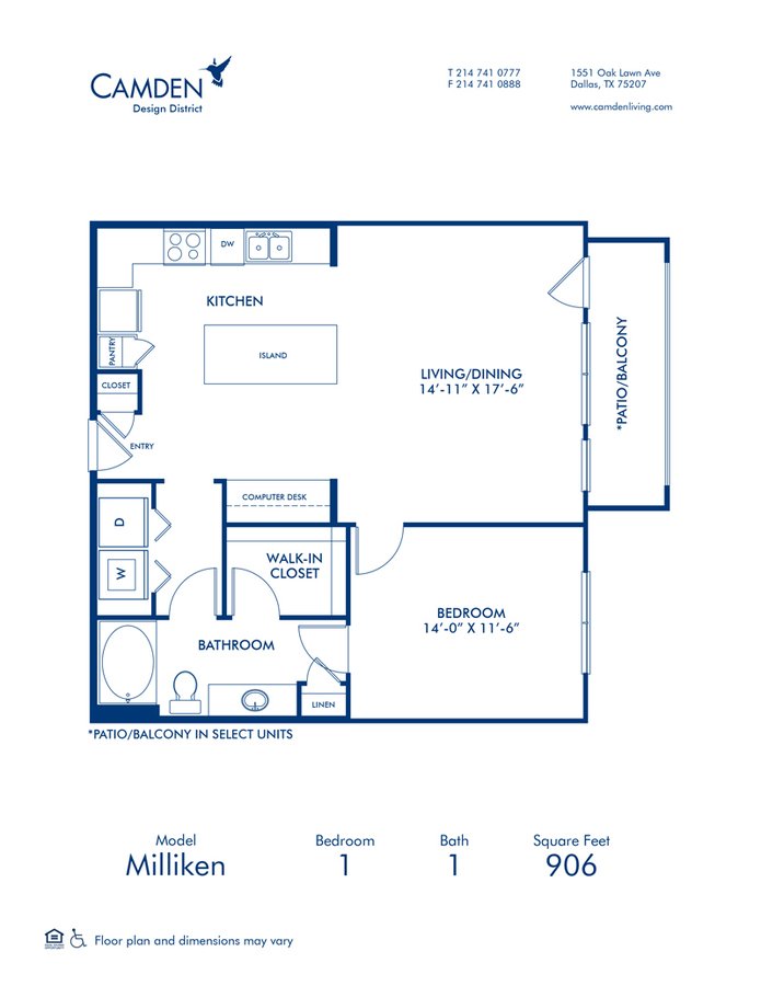 1 Bedroom 1 Bathroom Apartment for rent at Camden Design District in Dallas, TX