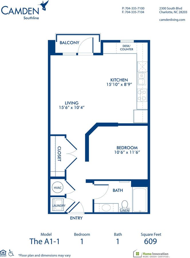 Studio 1 Bathroom Apartment for rent at Camden Southline in Charlotte, NC