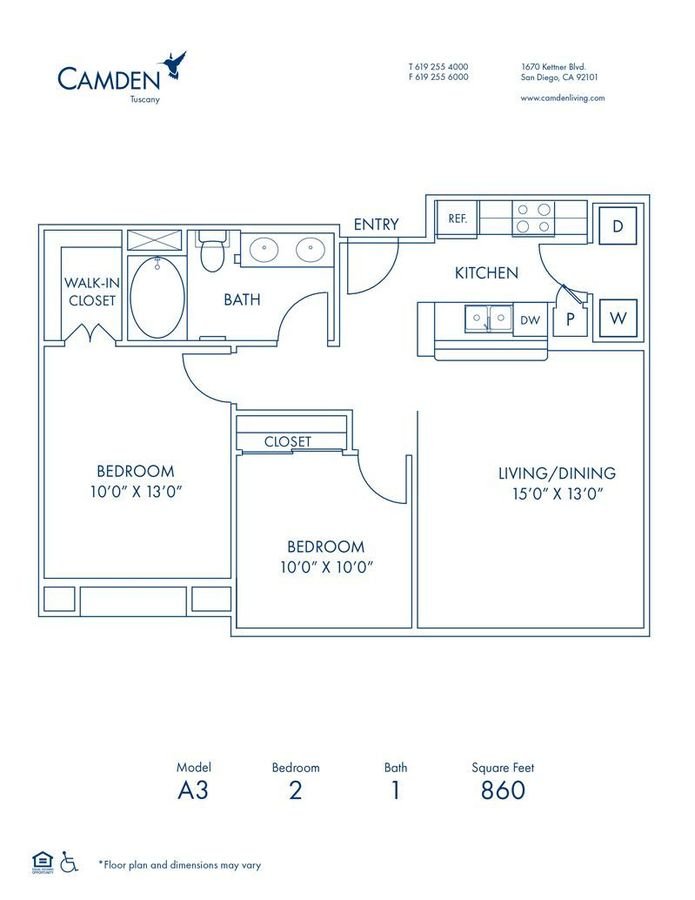 2 Bedrooms 1 Bathroom Apartment for rent at Camden Tuscany in San Diego, CA
