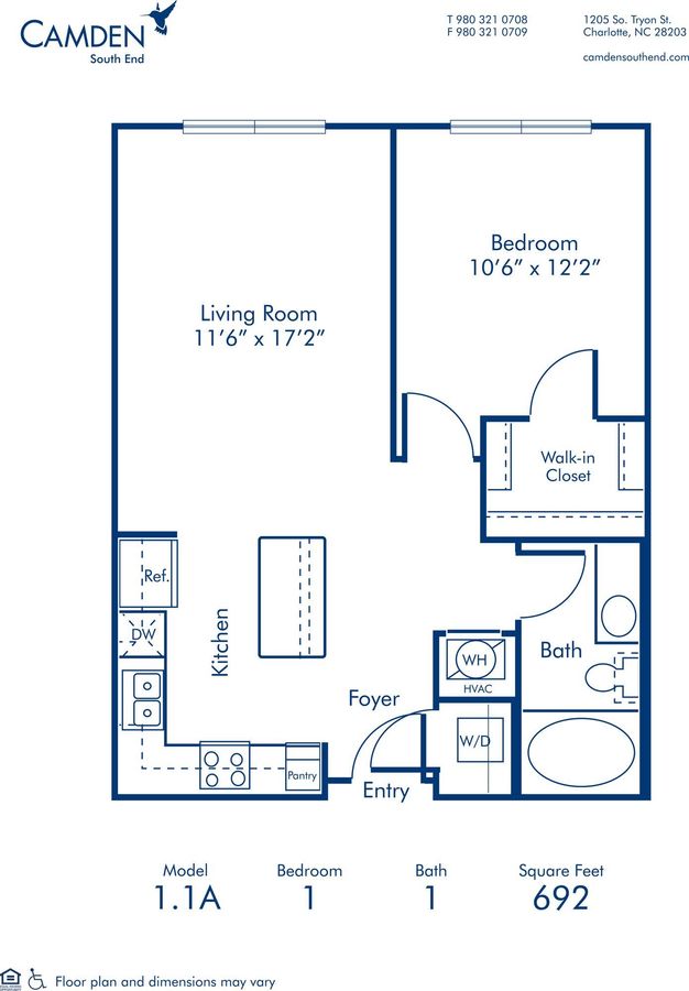 1 Bedroom 1 Bathroom Apartment for rent at Camden South End in Charlotte, NC