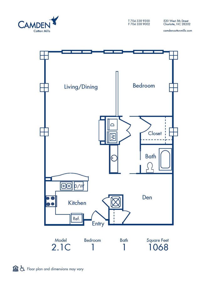 2 Bedrooms 1 Bathroom Apartment for rent at Camden Cotton Mills in Charlotte, NC