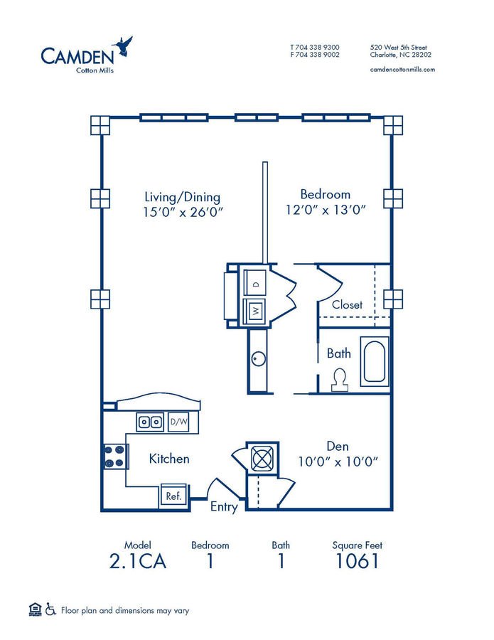 2 Bedrooms 1 Bathroom Apartment for rent at Camden Cotton Mills in Charlotte, NC