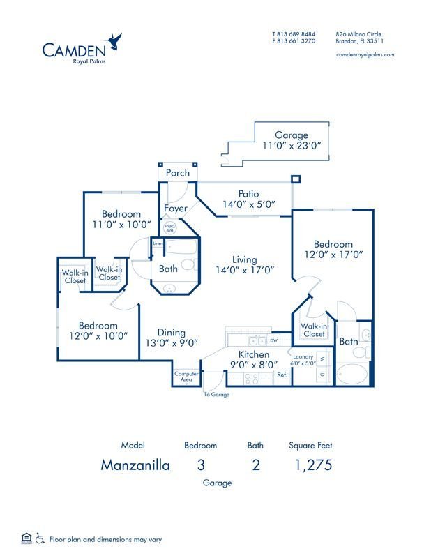 3 Bedrooms 2 Bathrooms Apartment for rent at Camden Royal Palms in Brandon, FL