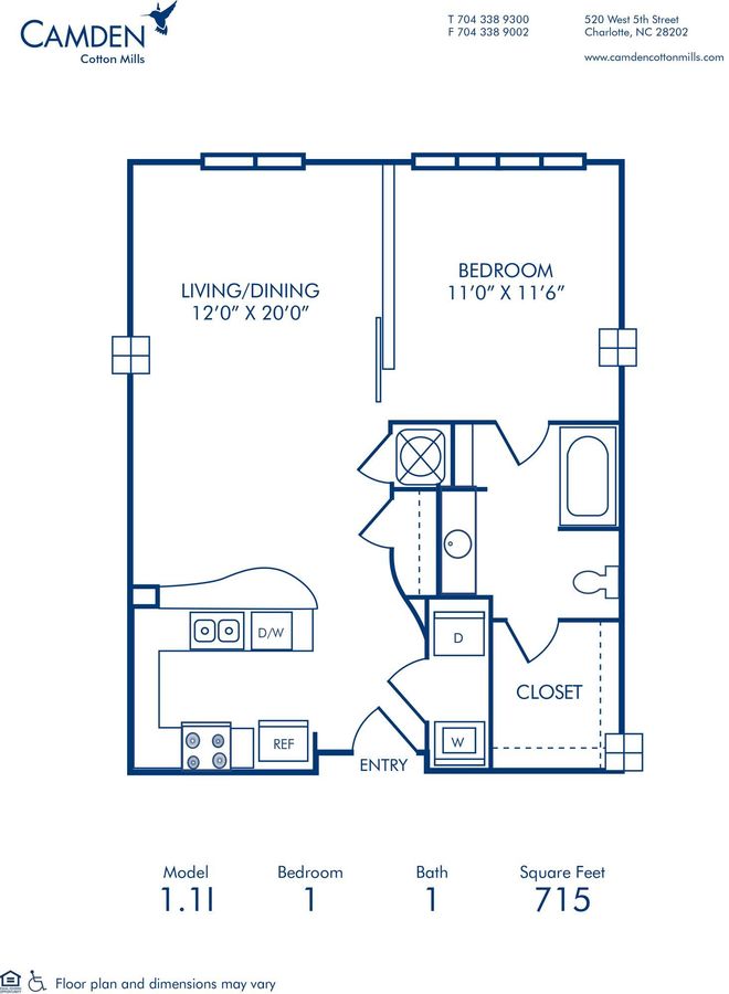 1 Bedroom 1 Bathroom Apartment for rent at Camden Cotton Mills in Charlotte, NC