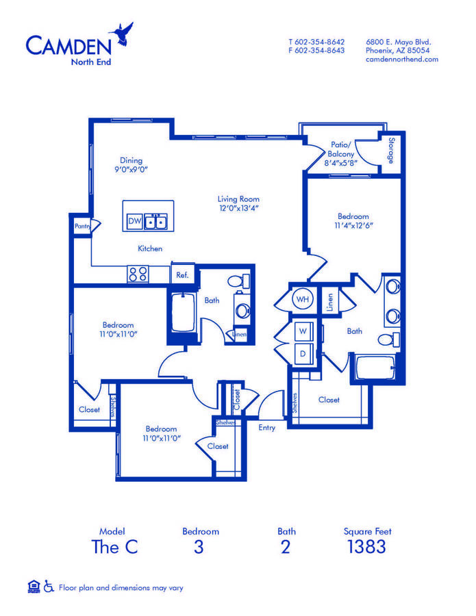 3 Bedrooms 2 Bathrooms Apartment for rent at Camden North End in Phoenix, AZ