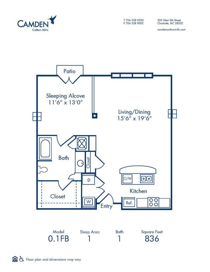 Studio 1 Bathroom Apartment for rent at Camden Cotton Mills in Charlotte, NC