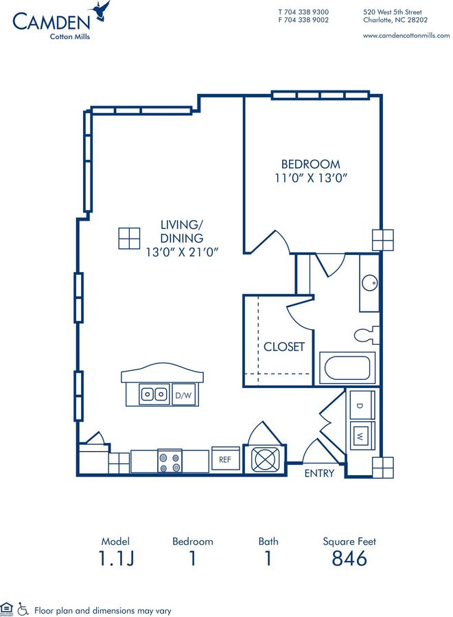 1 Bedroom 1 Bathroom Apartment for rent at Camden Cotton Mills in Charlotte, NC
