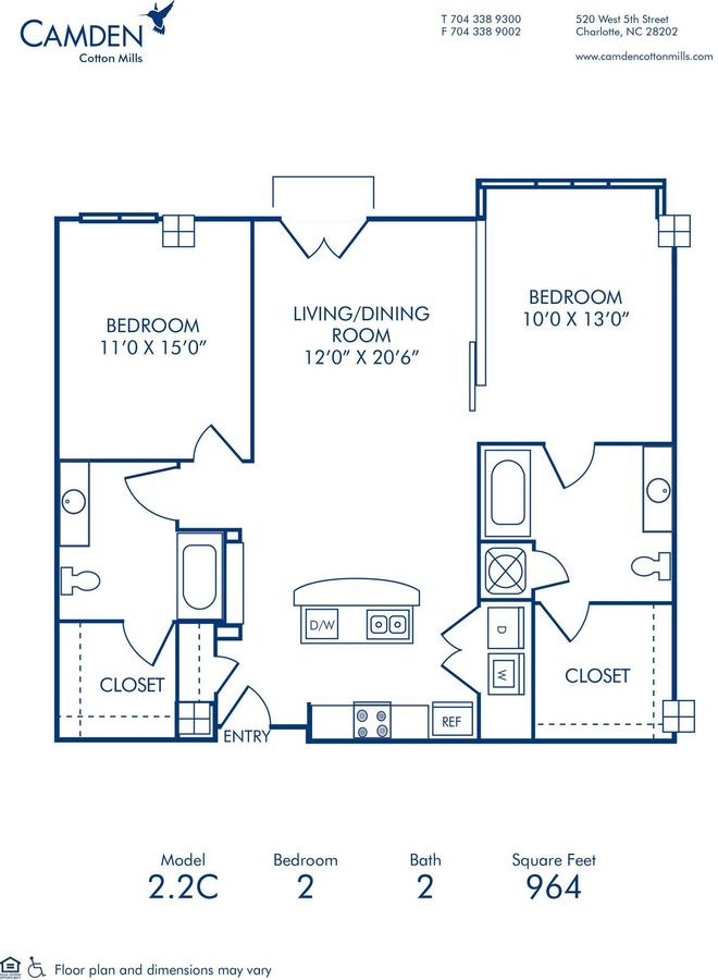 2 Bedrooms 2 Bathrooms Apartment for rent at Camden Cotton Mills in Charlotte, NC