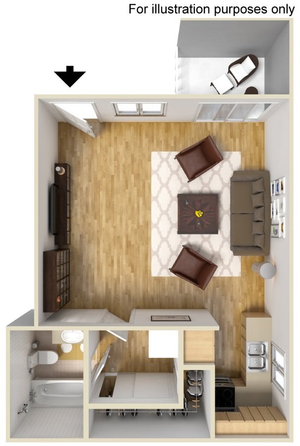 Studio 1 Bathroom Apartment for rent at The Village at South Coast in Costa Mesa, CA