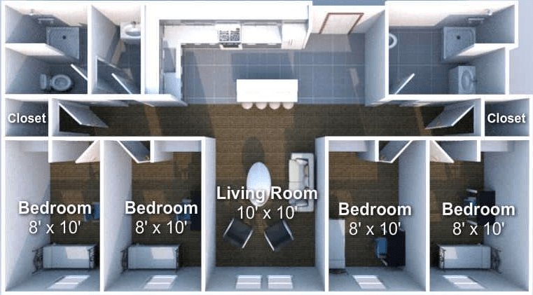 4 Bedrooms 2 Bathrooms Apartment for rent at Crosswalk in West Lafayette, IN