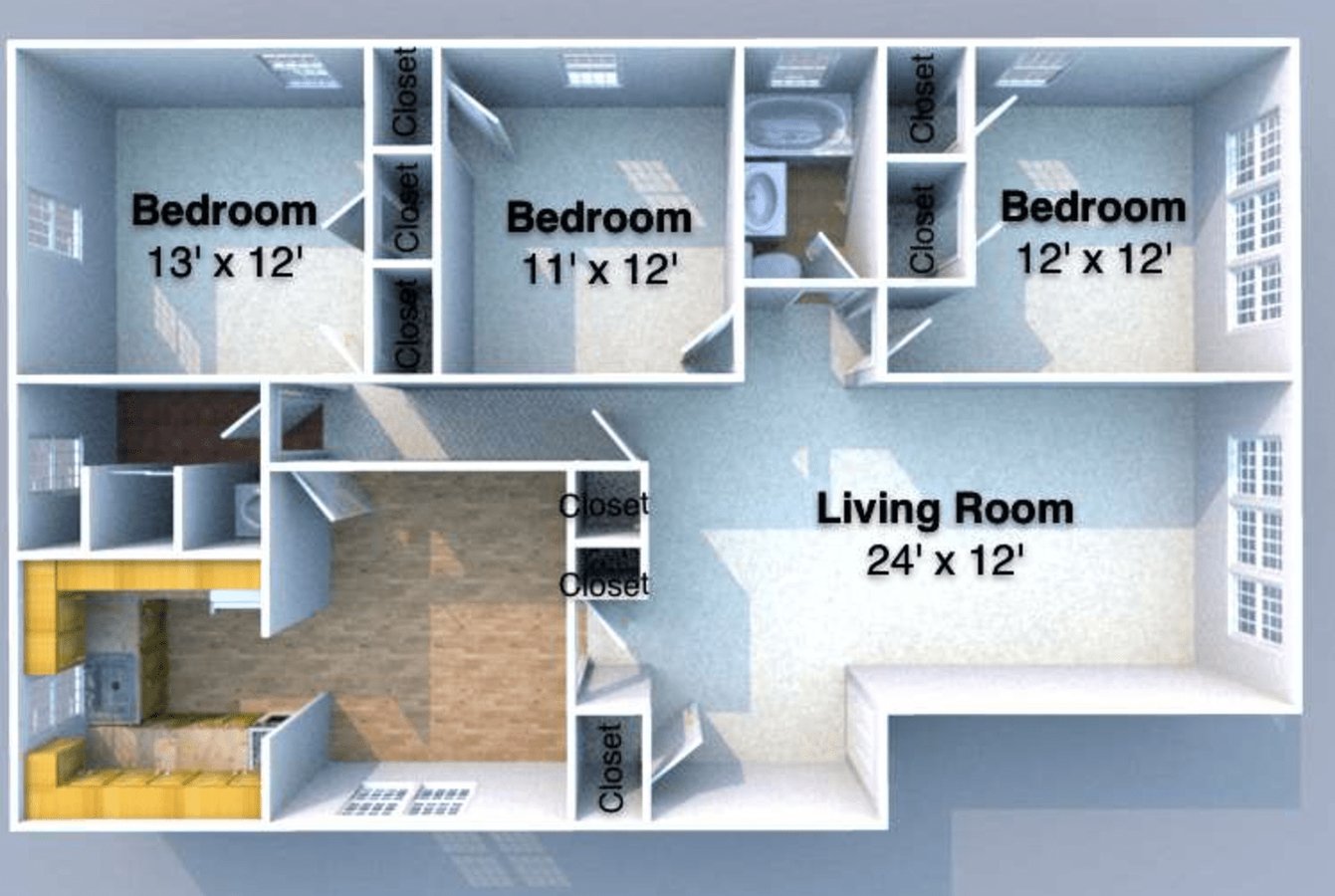 3 Bedrooms 2 Bathrooms Apartment for rent at Grant Flats in West Lafayette, IN