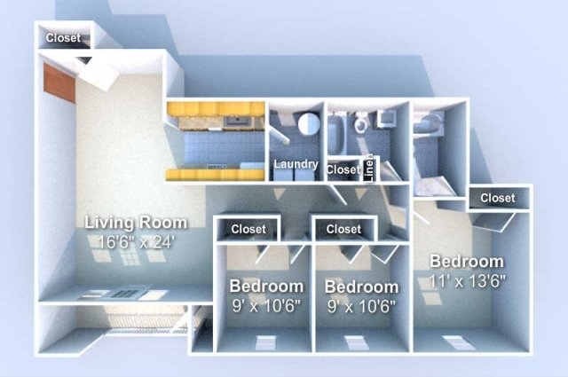 3 Bedrooms 2 Bathrooms Apartment for rent at Towne Centre in West Lafayette, IN