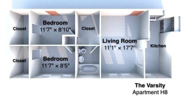 2 Bedrooms 1 Bathroom Apartment for rent at The Varsity in West Lafayette, IN