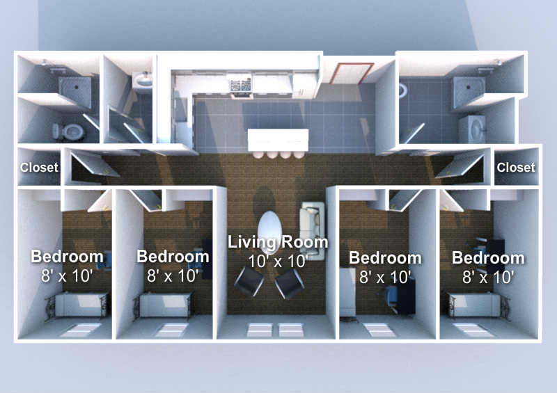 4 Bedrooms 2 Bathrooms Apartment for rent at Crosswalk in West Lafayette, IN