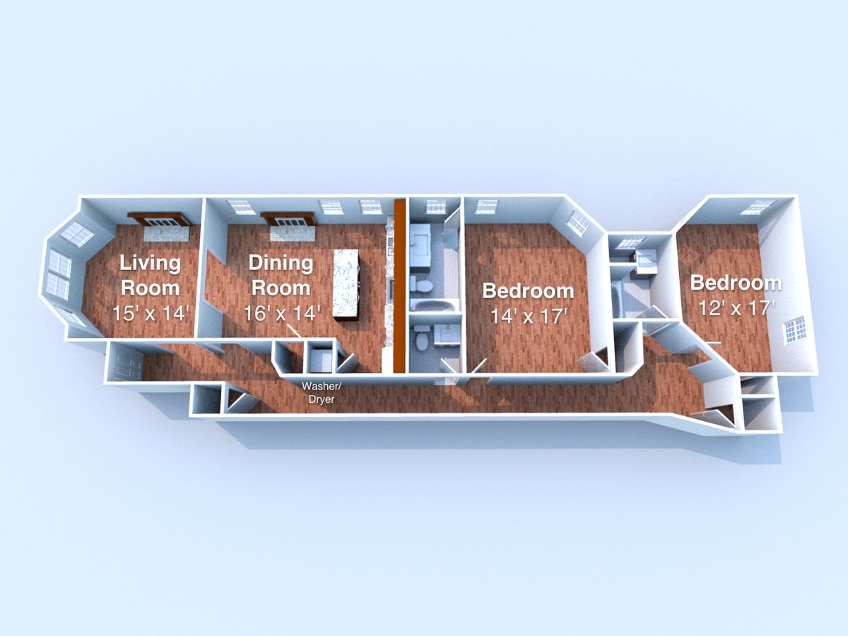 2 Bedrooms 3 Bathrooms Apartment for rent at Lauffer in Lafayette, IN