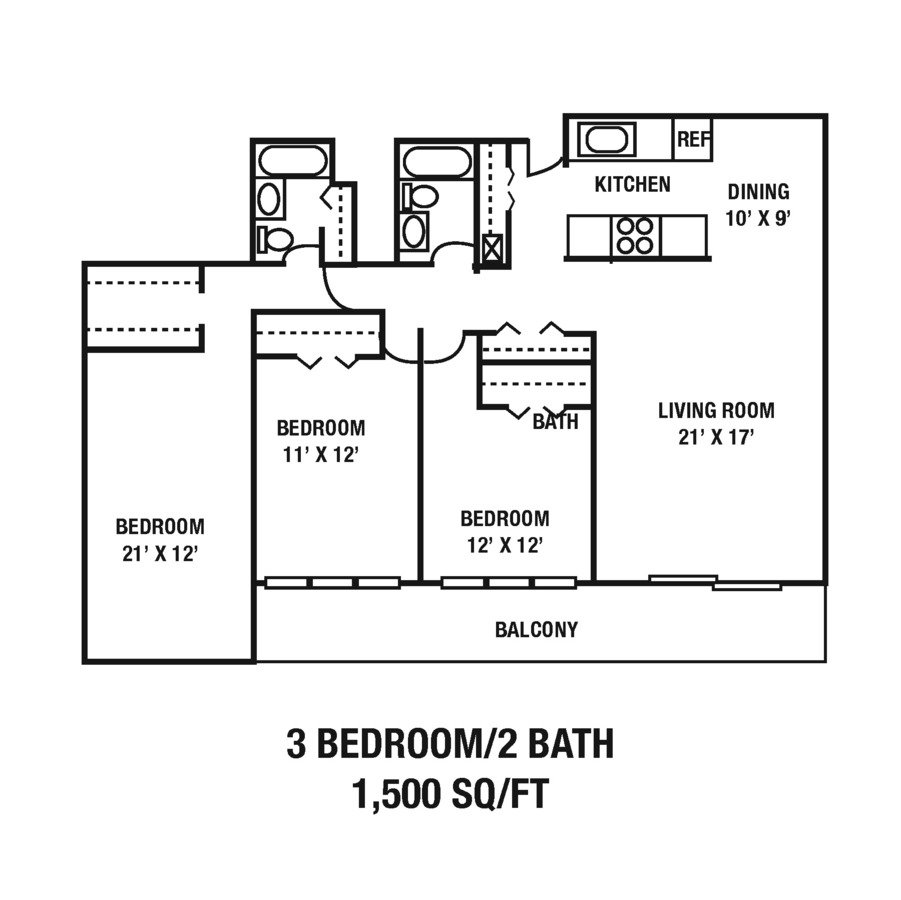 3 Bedrooms 2 Bathrooms Apartment for rent at CityView on Meridian in Indianapolis, IN