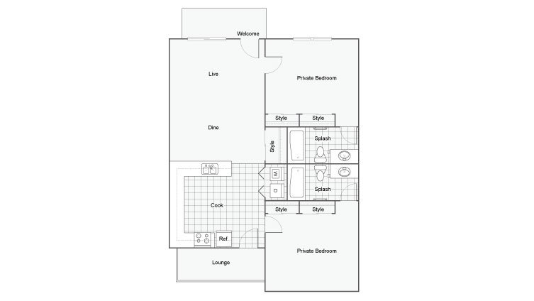 2 Bedrooms 2 Bathrooms Apartment for rent at The Social 2700 Student Spaces in Tallahassee, FL