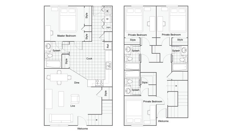 4 Bedrooms 4+ Bathrooms Apartment for rent at The Social 2700 Student Spaces in Tallahassee, FL
