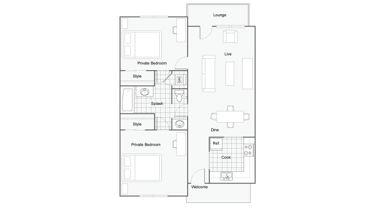 2 Bedrooms 1 Bathroom Apartment for rent at The Social 2700 Student Spaces in Tallahassee, FL