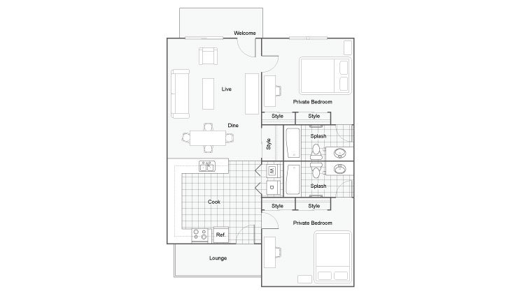 2 Bedrooms 2 Bathrooms Apartment for rent at The Social 2700 Student Spaces in Tallahassee, FL