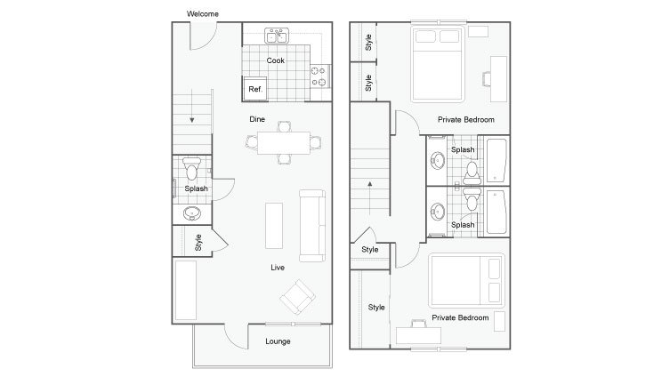 2 Bedrooms 2 Bathrooms Apartment for rent at The Social 2700 Student Spaces in Tallahassee, FL
