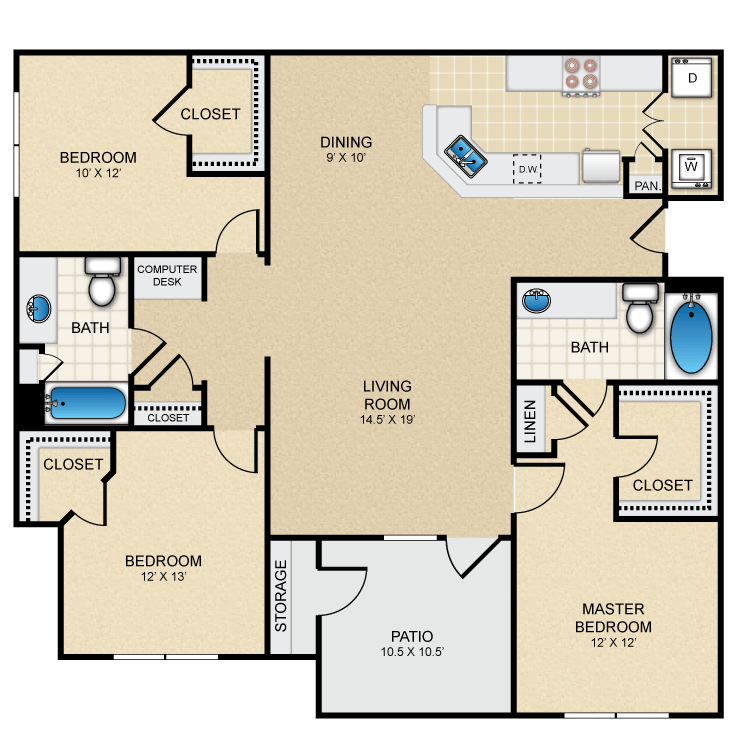 3 Bedrooms 2 Bathrooms Apartment for rent at The Redland in San Antonio, TX