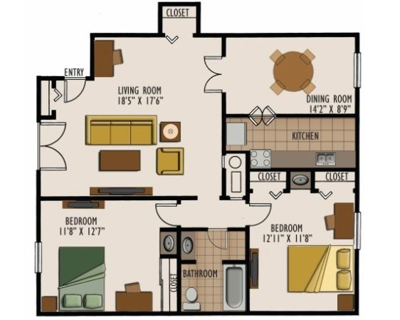 2 Bedrooms 1 Bathroom Apartment for rent at Heritage Apartments in Columbus, OH