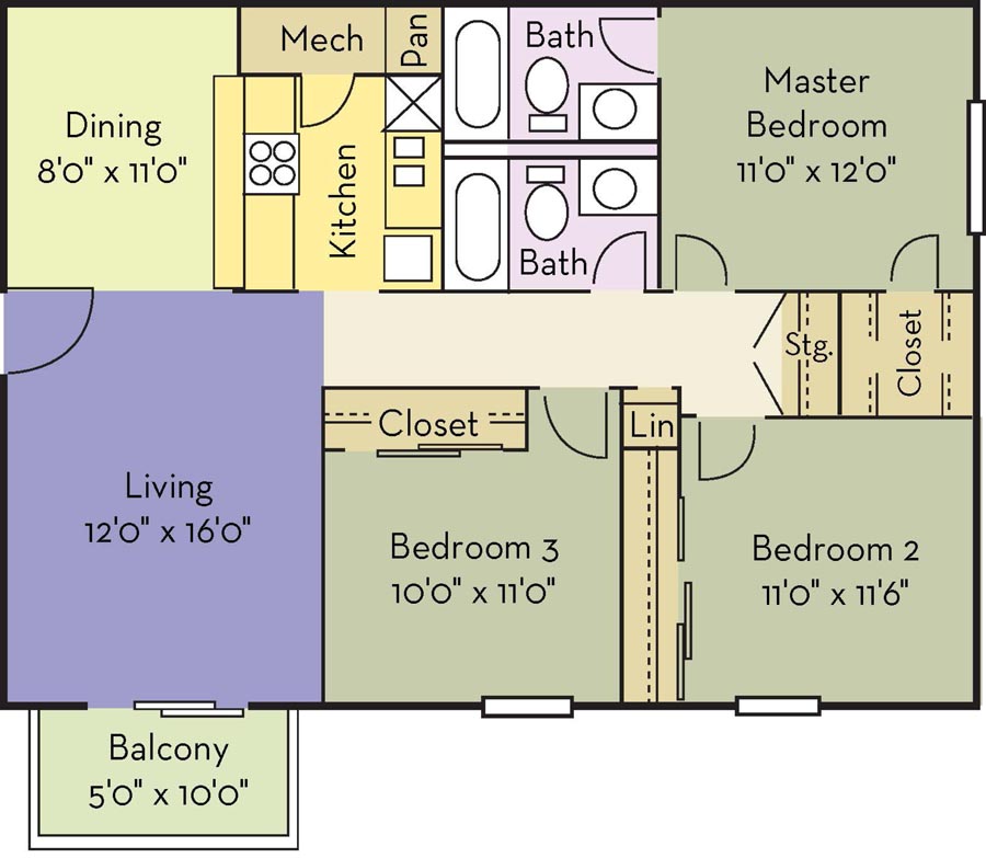 3 Bedrooms 2 Bathrooms Apartment for rent at The Creek Apartments in Wilmington, NC