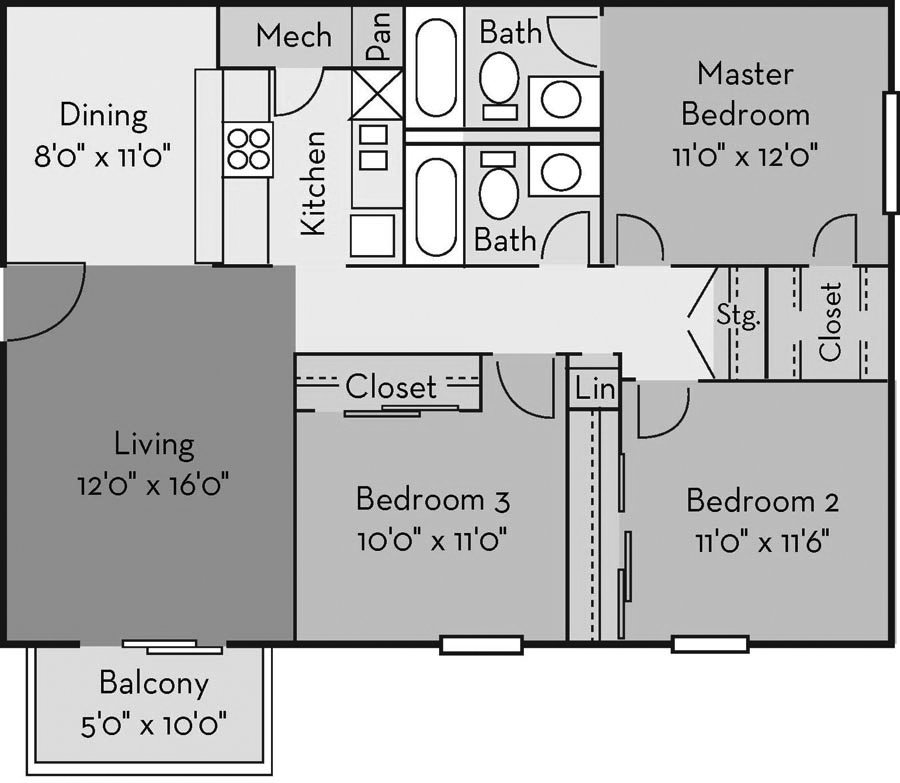 3 Bedrooms 2 Bathrooms Apartment for rent at The Creek Apartments in Wilmington, NC