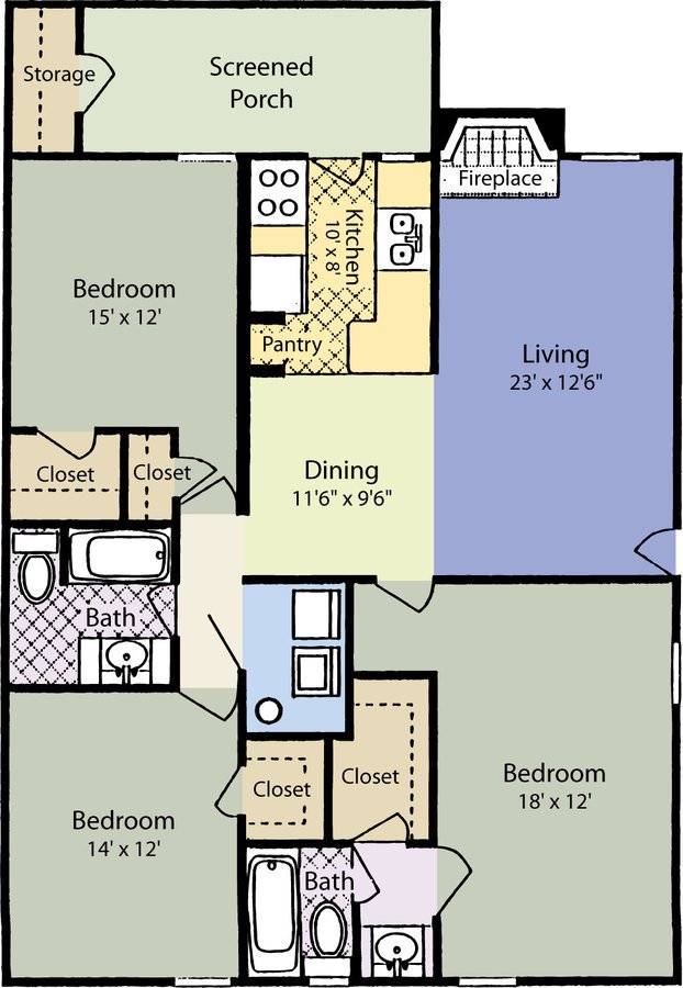 3 Bedrooms 2 Bathrooms Apartment for rent at ARIUM Trailwood in Raleigh, NC